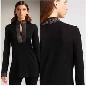 Tory Burch Merino Wool Rhinestone Trim Tunic Sweater Size XS